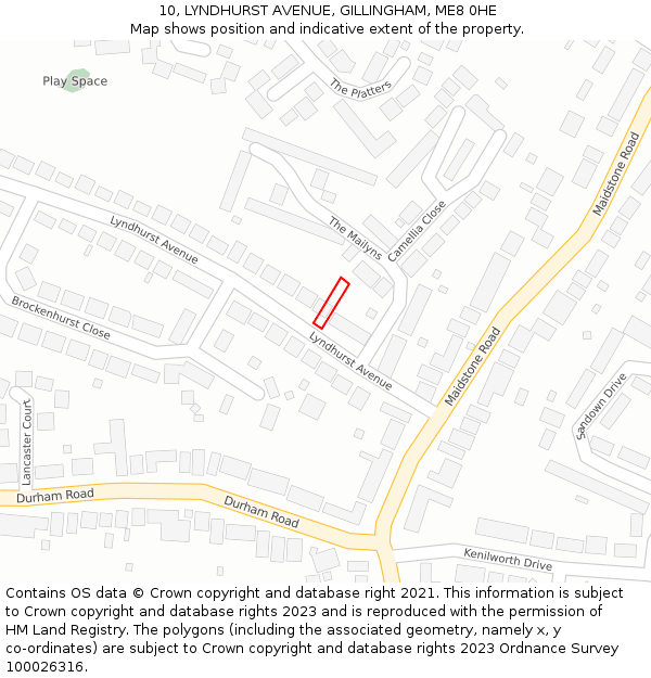 10, LYNDHURST AVENUE, GILLINGHAM, ME8 0HE: Location map and indicative extent of plot