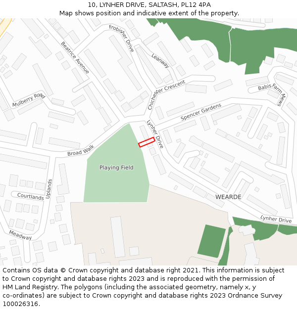 10, LYNHER DRIVE, SALTASH, PL12 4PA: Location map and indicative extent of plot