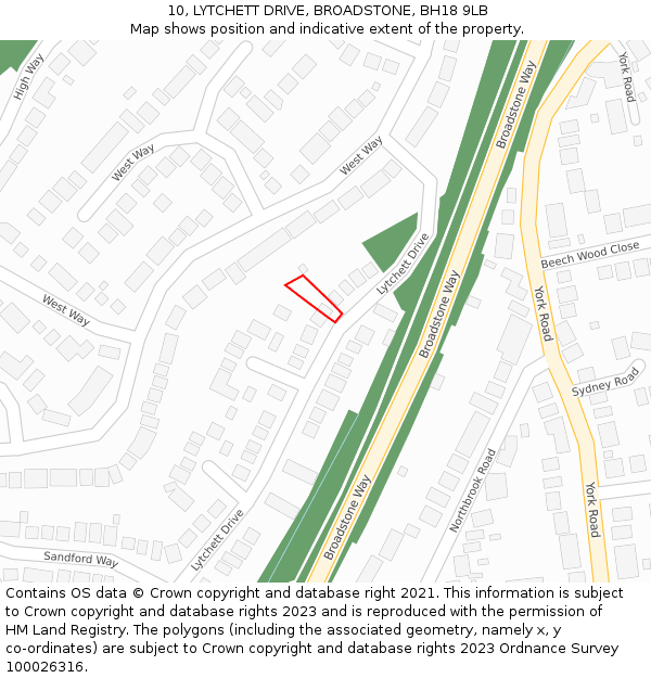 10, LYTCHETT DRIVE, BROADSTONE, BH18 9LB: Location map and indicative extent of plot