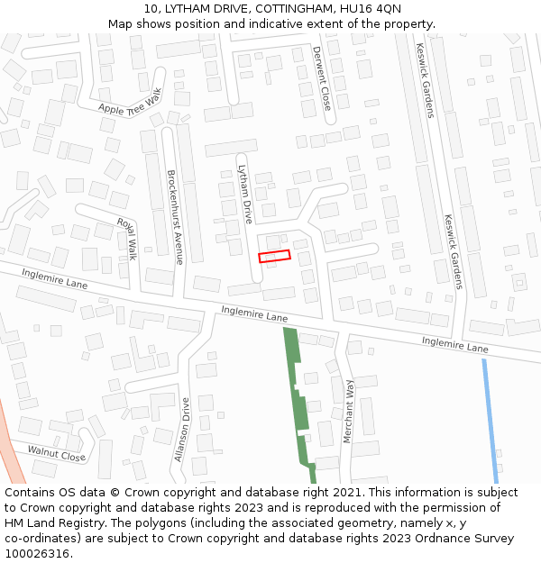 10, LYTHAM DRIVE, COTTINGHAM, HU16 4QN: Location map and indicative extent of plot