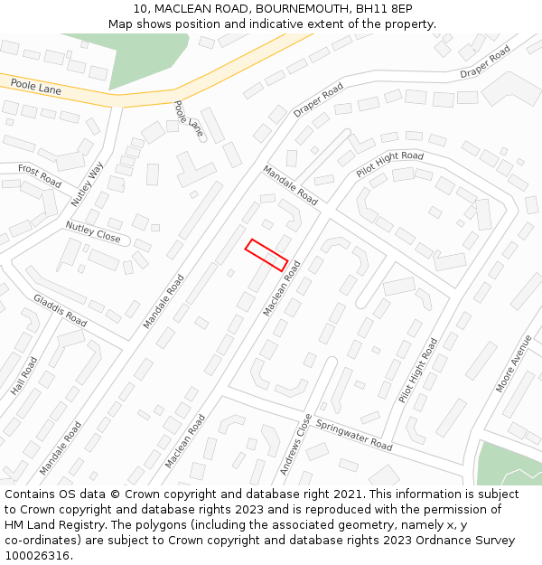 10, MACLEAN ROAD, BOURNEMOUTH, BH11 8EP: Location map and indicative extent of plot