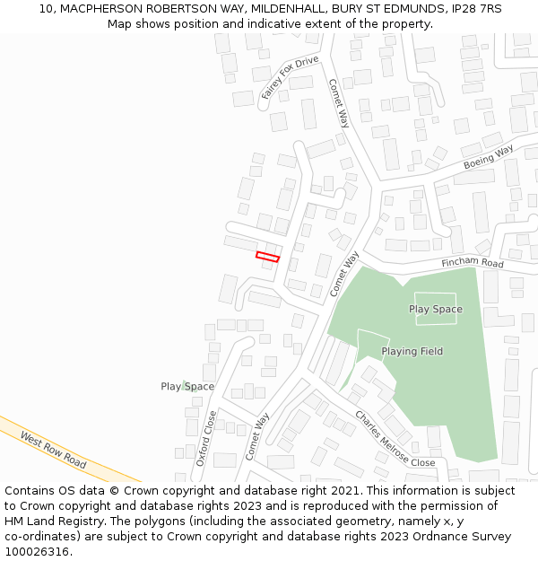 10, MACPHERSON ROBERTSON WAY, MILDENHALL, BURY ST EDMUNDS, IP28 7RS: Location map and indicative extent of plot