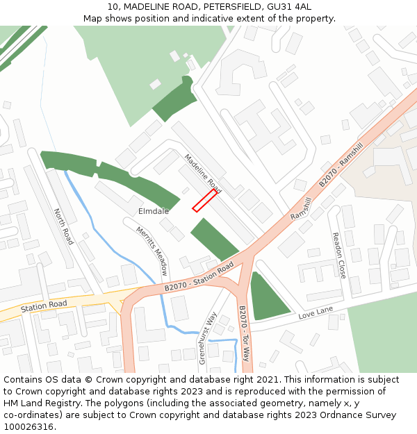 10, MADELINE ROAD, PETERSFIELD, GU31 4AL: Location map and indicative extent of plot