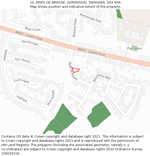 10, MAES DE BRAOSE, GORSEINON, SWANSEA, SA4 6AA: Location map and indicative extent of plot