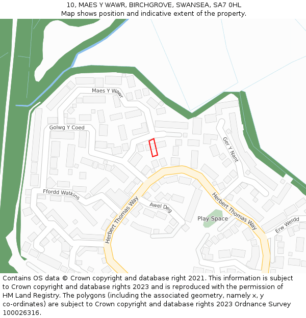 10, MAES Y WAWR, BIRCHGROVE, SWANSEA, SA7 0HL: Location map and indicative extent of plot