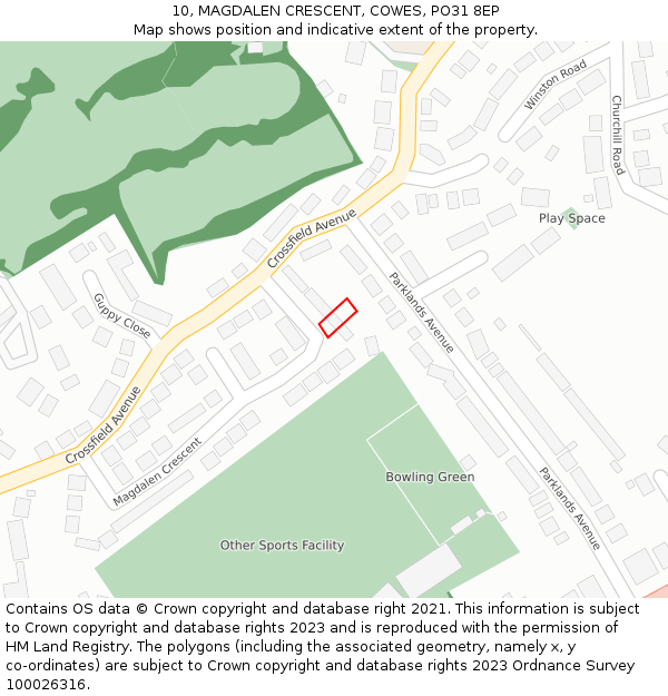 10, MAGDALEN CRESCENT, COWES, PO31 8EP: Location map and indicative extent of plot