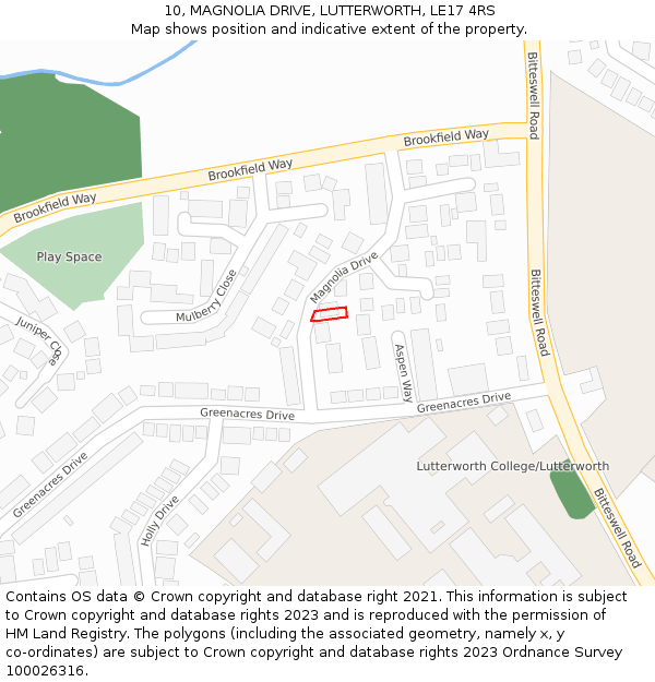10, MAGNOLIA DRIVE, LUTTERWORTH, LE17 4RS: Location map and indicative extent of plot