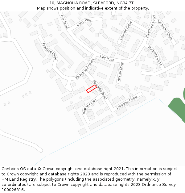 10, MAGNOLIA ROAD, SLEAFORD, NG34 7TH: Location map and indicative extent of plot