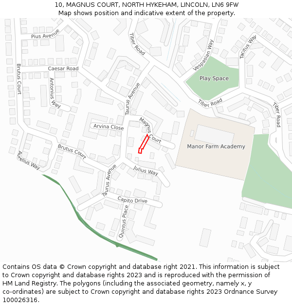 10, MAGNUS COURT, NORTH HYKEHAM, LINCOLN, LN6 9FW: Location map and indicative extent of plot