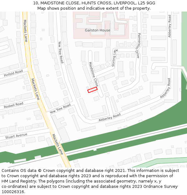 10, MAIDSTONE CLOSE, HUNTS CROSS, LIVERPOOL, L25 9GG: Location map and indicative extent of plot