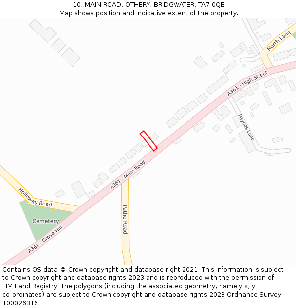 10, MAIN ROAD, OTHERY, BRIDGWATER, TA7 0QE: Location map and indicative extent of plot