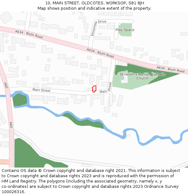 10, MAIN STREET, OLDCOTES, WORKSOP, S81 8JH: Location map and indicative extent of plot