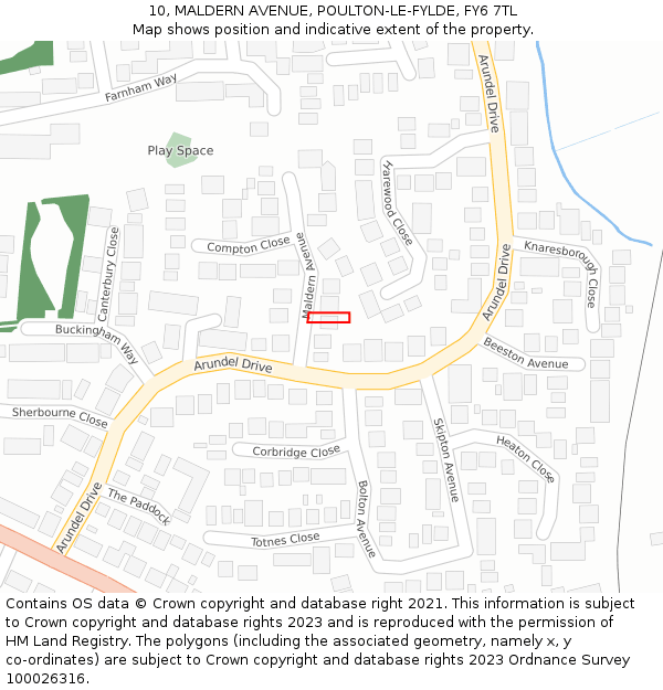 10, MALDERN AVENUE, POULTON-LE-FYLDE, FY6 7TL: Location map and indicative extent of plot