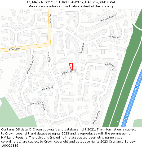 10, MALKIN DRIVE, CHURCH LANGLEY, HARLOW, CM17 9WH: Location map and indicative extent of plot