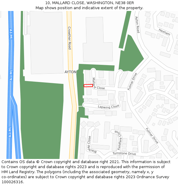 10, MALLARD CLOSE, WASHINGTON, NE38 0ER: Location map and indicative extent of plot