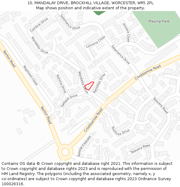 10, MANDALAY DRIVE, BROCKHILL VILLAGE, WORCESTER, WR5 2PL: Location map and indicative extent of plot