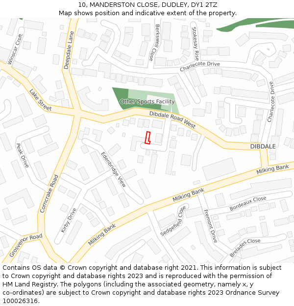 10, MANDERSTON CLOSE, DUDLEY, DY1 2TZ: Location map and indicative extent of plot