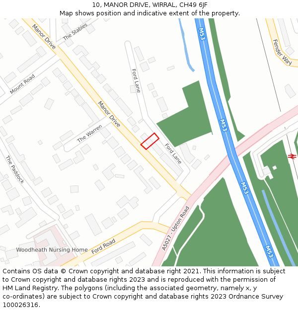 10, MANOR DRIVE, WIRRAL, CH49 6JF: Location map and indicative extent of plot