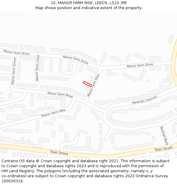 10, MANOR FARM RISE, LEEDS, LS10 3RF: Location map and indicative extent of plot