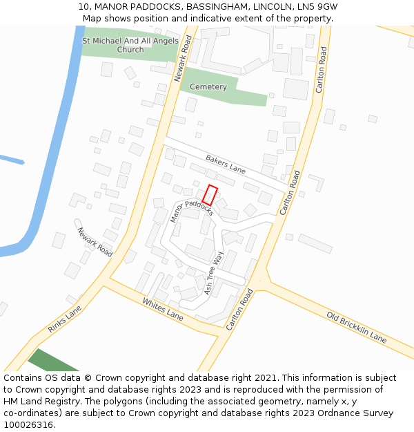 10, MANOR PADDOCKS, BASSINGHAM, LINCOLN, LN5 9GW: Location map and indicative extent of plot