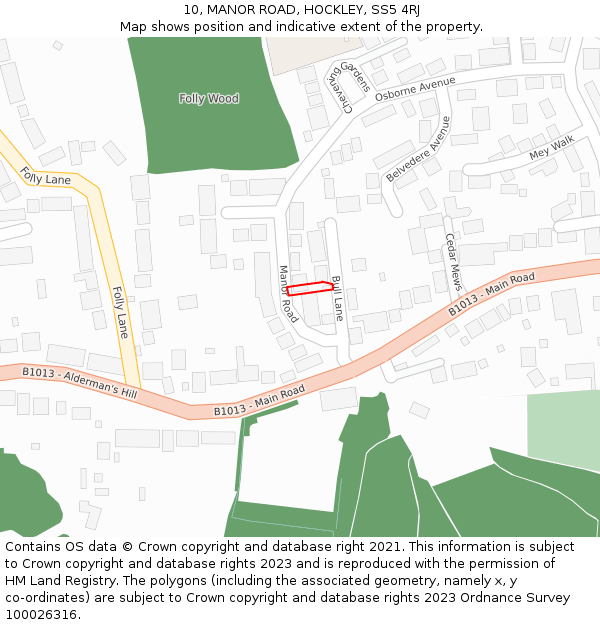 10, MANOR ROAD, HOCKLEY, SS5 4RJ: Location map and indicative extent of plot