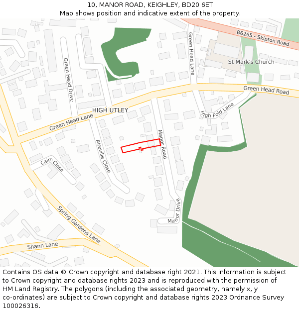 10, MANOR ROAD, KEIGHLEY, BD20 6ET: Location map and indicative extent of plot