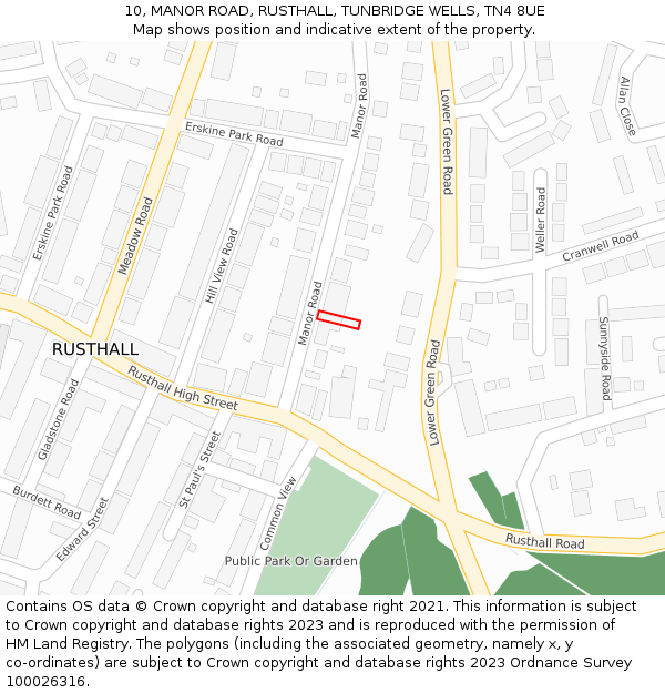 10, MANOR ROAD, RUSTHALL, TUNBRIDGE WELLS, TN4 8UE: Location map and indicative extent of plot