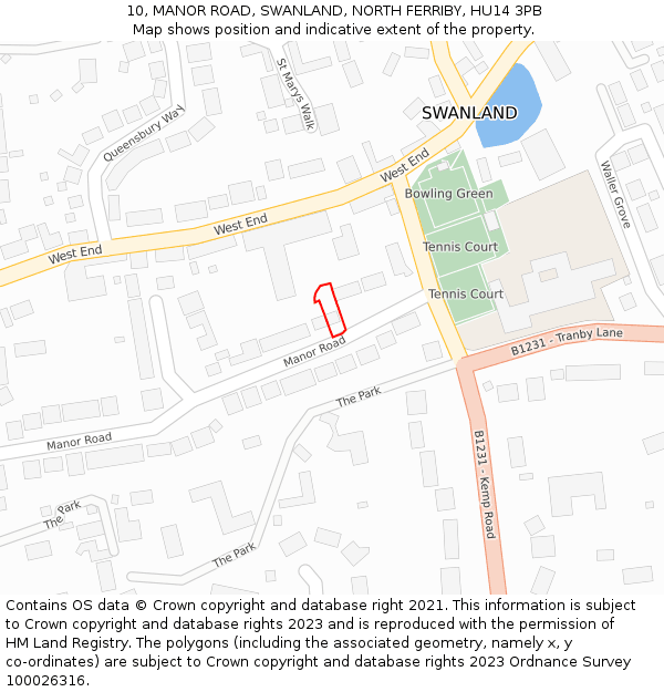 10, MANOR ROAD, SWANLAND, NORTH FERRIBY, HU14 3PB: Location map and indicative extent of plot