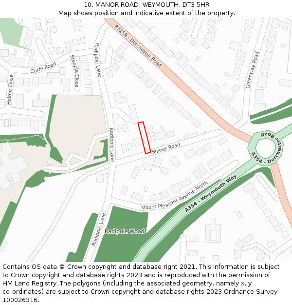 10, MANOR ROAD, WEYMOUTH, DT3 5HR: Location map and indicative extent of plot