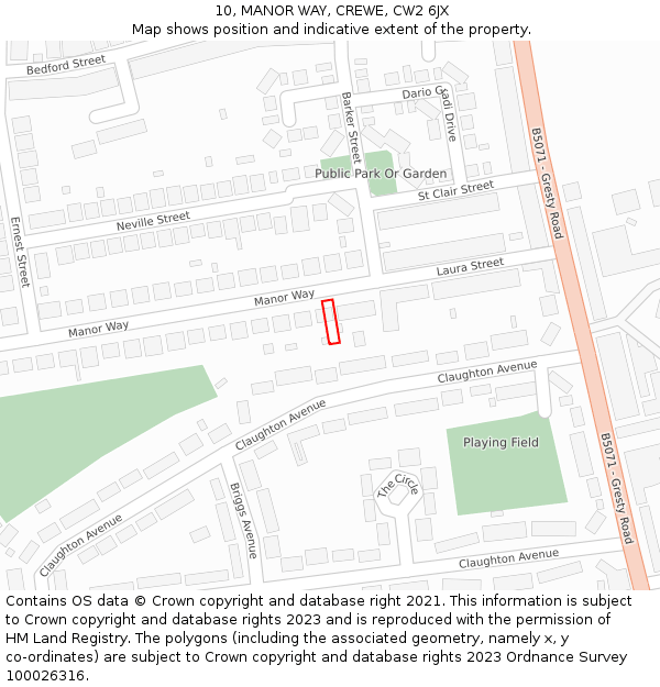 10, MANOR WAY, CREWE, CW2 6JX: Location map and indicative extent of plot