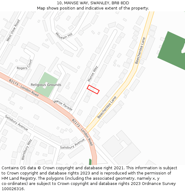 10, MANSE WAY, SWANLEY, BR8 8DD: Location map and indicative extent of plot