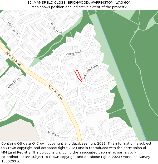 10, MANSFIELD CLOSE, BIRCHWOOD, WARRINGTON, WA3 6QN: Location map and indicative extent of plot