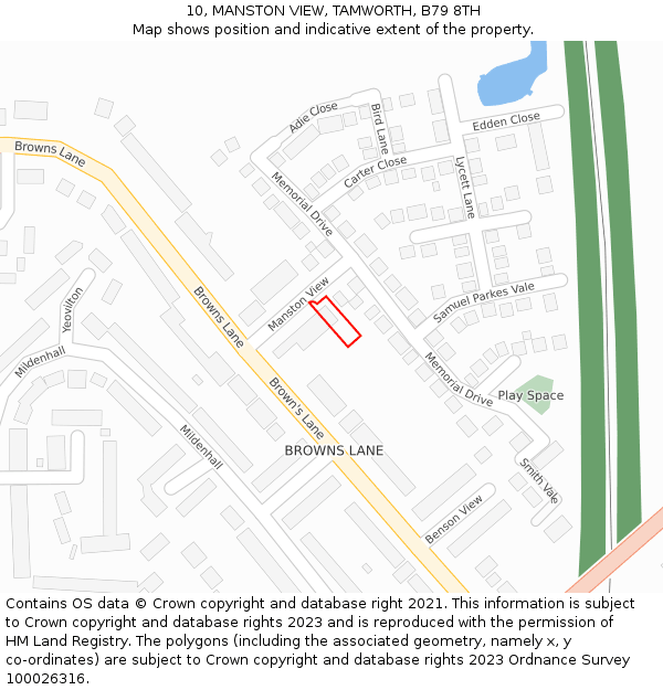 10, MANSTON VIEW, TAMWORTH, B79 8TH: Location map and indicative extent of plot