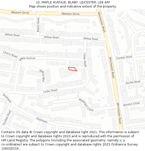 10, MAPLE AVENUE, BLABY, LEICESTER, LE8 4AT: Location map and indicative extent of plot