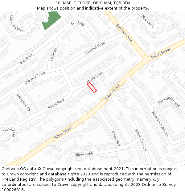 10, MAPLE CLOSE, BRIXHAM, TQ5 0DX: Location map and indicative extent of plot