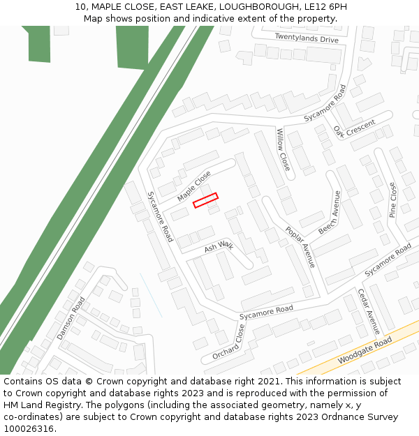10, MAPLE CLOSE, EAST LEAKE, LOUGHBOROUGH, LE12 6PH: Location map and indicative extent of plot