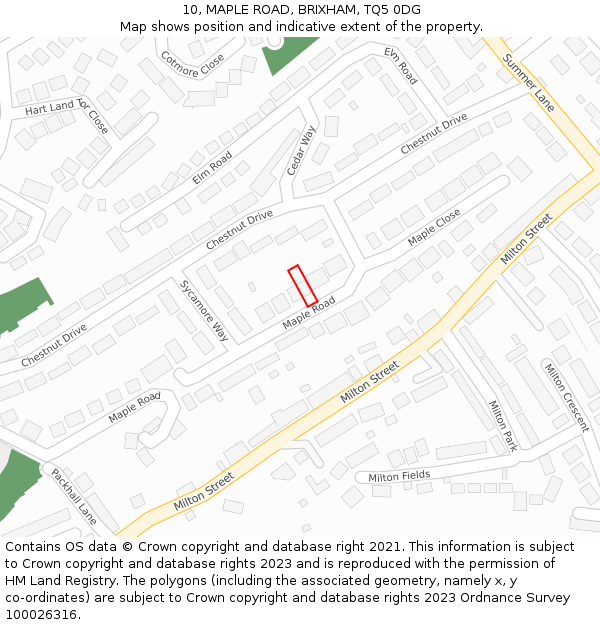 10, MAPLE ROAD, BRIXHAM, TQ5 0DG: Location map and indicative extent of plot