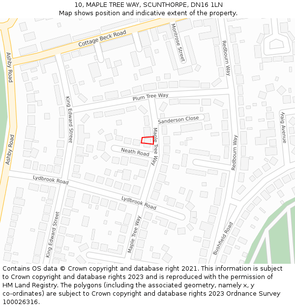 10, MAPLE TREE WAY, SCUNTHORPE, DN16 1LN: Location map and indicative extent of plot