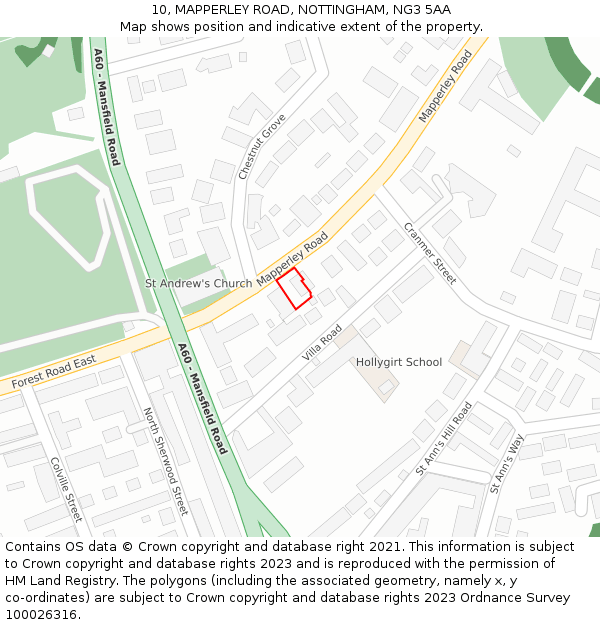 10, MAPPERLEY ROAD, NOTTINGHAM, NG3 5AA: Location map and indicative extent of plot