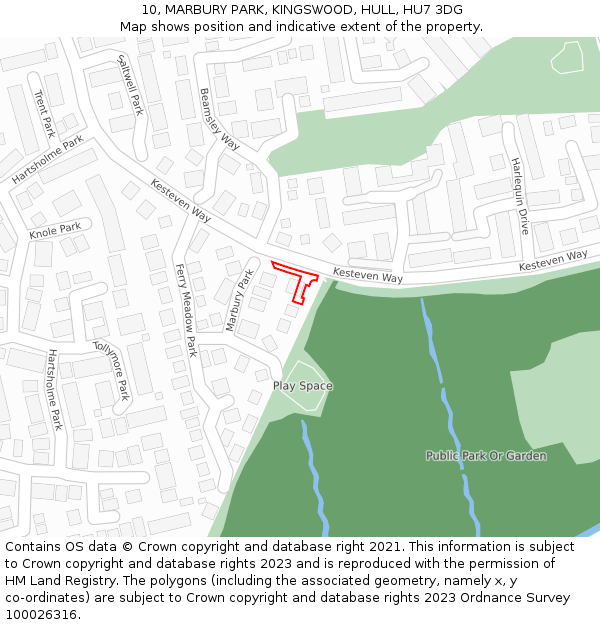 10, MARBURY PARK, KINGSWOOD, HULL, HU7 3DG: Location map and indicative extent of plot