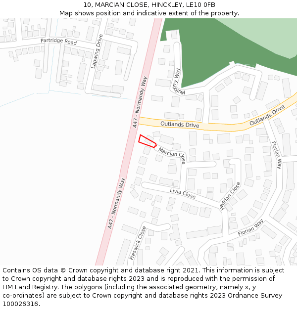 10, MARCIAN CLOSE, HINCKLEY, LE10 0FB: Location map and indicative extent of plot