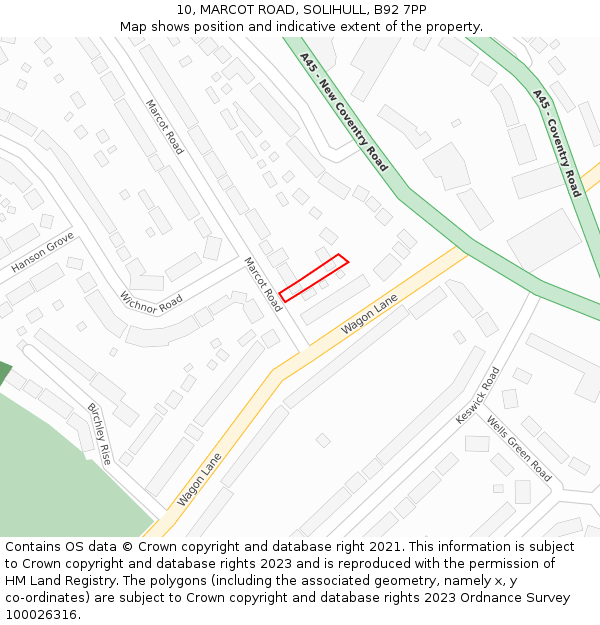 10, MARCOT ROAD, SOLIHULL, B92 7PP: Location map and indicative extent of plot