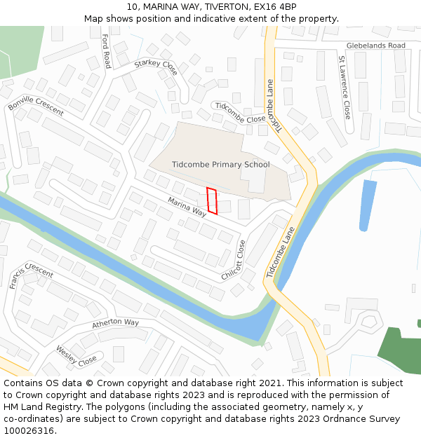 10, MARINA WAY, TIVERTON, EX16 4BP: Location map and indicative extent of plot