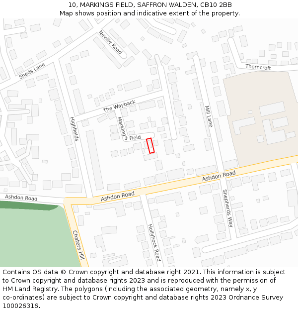 10, MARKINGS FIELD, SAFFRON WALDEN, CB10 2BB: Location map and indicative extent of plot