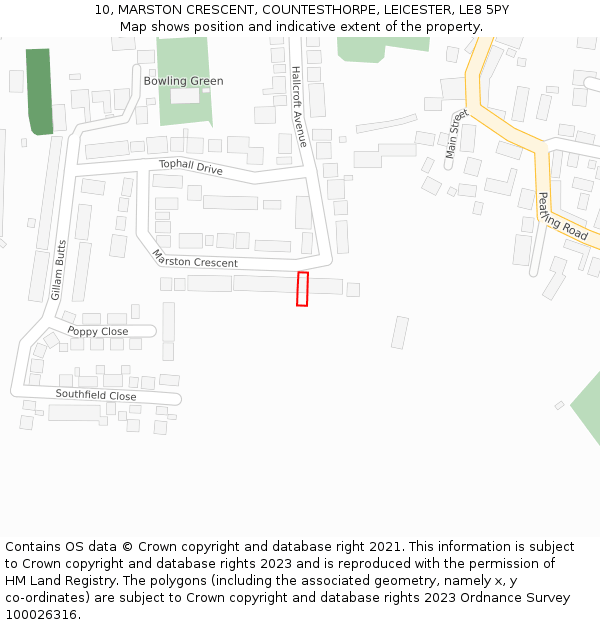 10, MARSTON CRESCENT, COUNTESTHORPE, LEICESTER, LE8 5PY: Location map and indicative extent of plot