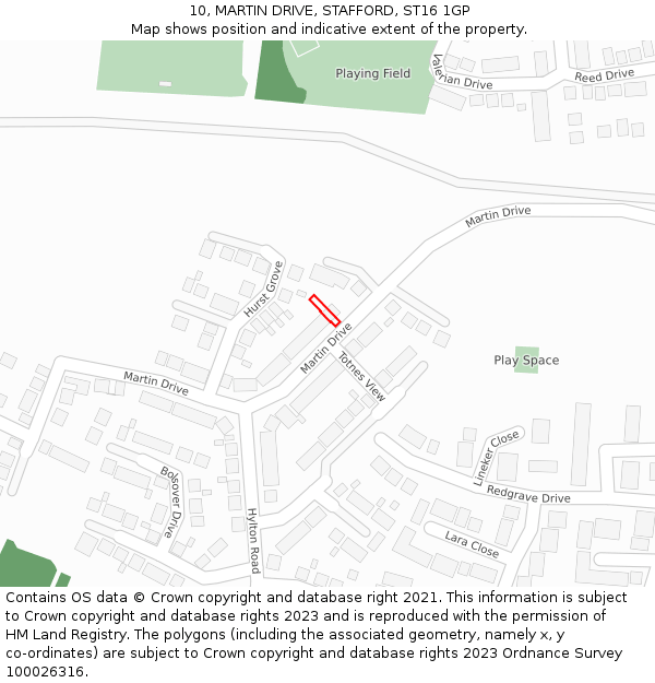 10, MARTIN DRIVE, STAFFORD, ST16 1GP: Location map and indicative extent of plot