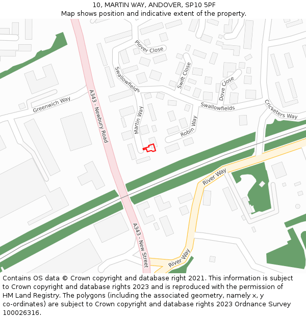 10, MARTIN WAY, ANDOVER, SP10 5PF: Location map and indicative extent of plot