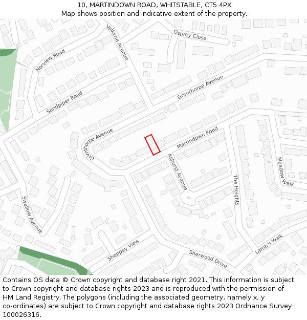 10, MARTINDOWN ROAD, WHITSTABLE, CT5 4PX: Location map and indicative extent of plot