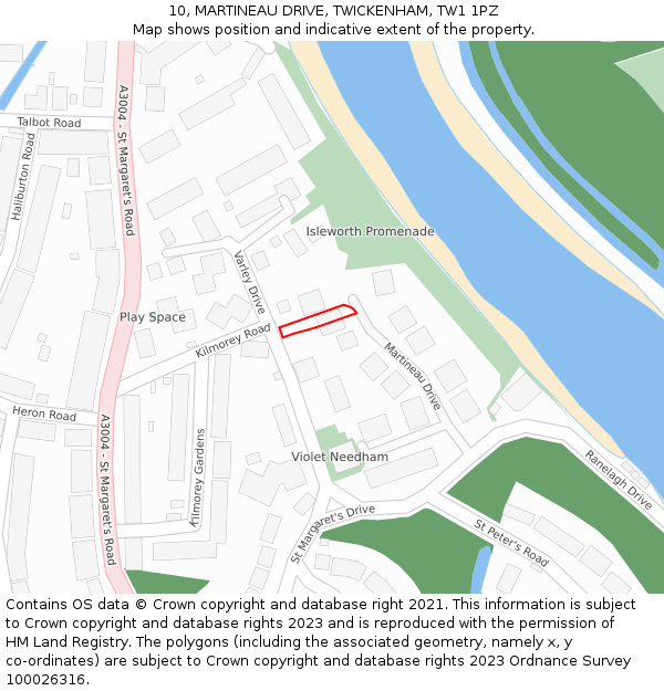 10, MARTINEAU DRIVE, TWICKENHAM, TW1 1PZ: Location map and indicative extent of plot