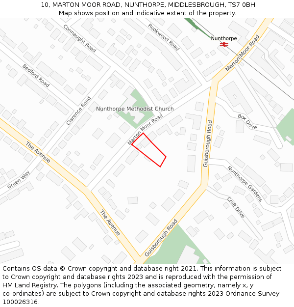 10, MARTON MOOR ROAD, NUNTHORPE, MIDDLESBROUGH, TS7 0BH: Location map and indicative extent of plot